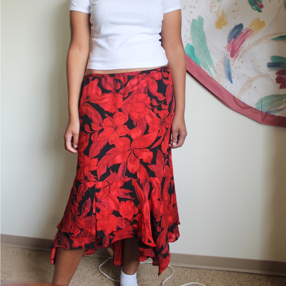 100% Silk Floral Midi Skirt ❤️